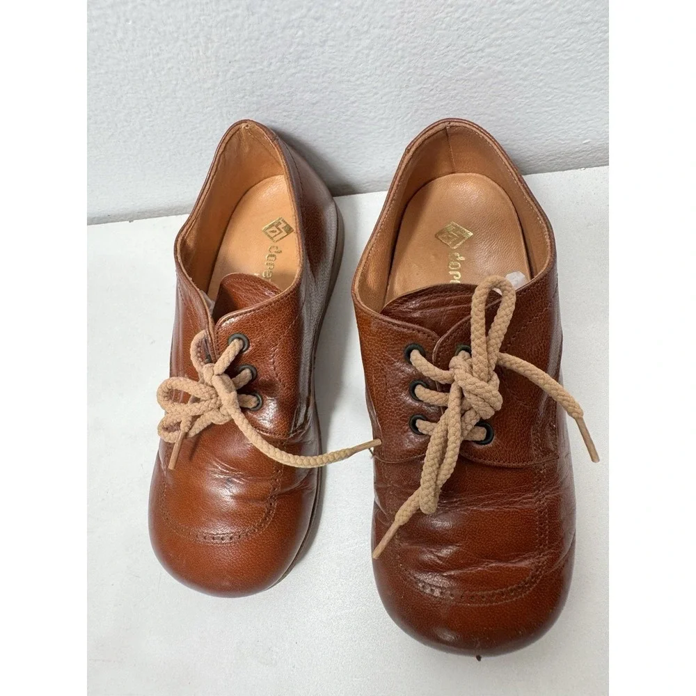 Vintage Brown Leather Baby Shoes Lace Up Antique ToddlerBaby Made In Italy Sz 24